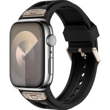 Karokstore Ile Uyumlu 42MM KRD-117 Hava Alabilen Delikli Metal Süslemeli Desenli Silikon Kordon Titanyum-Siyah