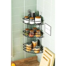 Karokstore 3 Katlı Siyah Paslanmaz Baharatlık, Duvar Veya Tezgah Üstü Baharatlık, Köşe Rafı, Köşelik, Baharat Standı, Baharat Rafı, Kahve Rafı, Delme Gerektirmez Yapışkanlı Askı Siyah Renk 50 cm