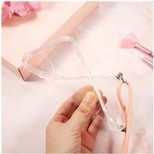 Karokstore 12 Pro Max ile Uyumlu Kılıf Boyun Omuz Askılı Ipli Anti Şok Köşe Korumalı Şeffaf Silikon Kırmızı Ipli