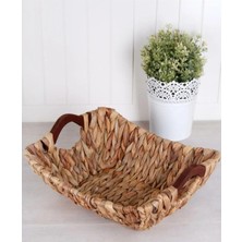 Karokstore Kosova Wicker Serisi Bezli Diktördgen Ahşap Kulplu Hasır Ekmek Sepeti