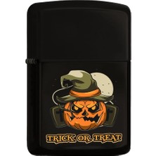 Karokstore Bk Halloween Trick Or Treat Tasarımlı Renkli Baskılı Siyah Benzinli Metal Çakmak
