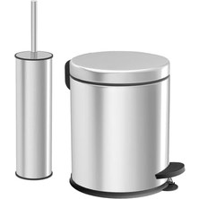 Karokstore Premium Serisi Şık Tasarım Paslanmaz Çelik Çöp Kovası ve Wc Fırçası 2 'li Banyo Seti