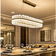 Vav Avize Lüks Kristal Gold Halka LED Avize Luxury LED Avize Üç Işık Renk Seçenekli Modern Salon Avizesi