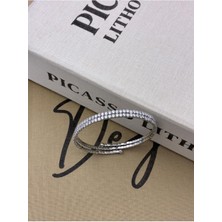 Hedef Bujiteri Gümüş Renkli Ayarlanabilir Zirkon Baget Taşlı Çift Sıra Su Yolu Bileklik