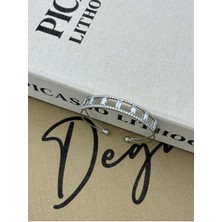 Hedef Bujiteri Gümüş Renkli Ayarlanabilir Iki Sıra Dizili Taşlı,arası Dikdörtgen Baget Taşlı Bileklik