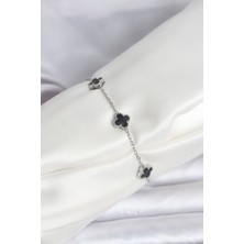 316L Çelik Gümüş Renk Siyah Baby Boy Yonca Bileklik - Lisinya