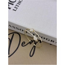 Hedef Bujiteri Gold Renkli Ayarlanabilir Iki Sıralı Zirkon Taşlı,yaprak ve Çiçek Detaylı Bileklik