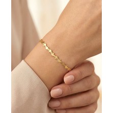 İndigo Takı Lale Motifli Sade Su Yolu 14 Ayar Altın Bileklik