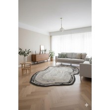 Türkeri Halı Organik Form Şekilli Özel Kesimli Dekoratif Halı – Siyah Gri