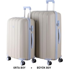 Mçs Bavul Büyük ve Orta 2li Set Kırılmaz Silikon Valiz V305 Kemik/bebe Mavi