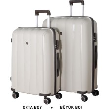 Mçs Bavul Büyük ve Orta 2li Set Kırılmaz Silikon Valiz V305 Kemik/acı Kahve