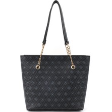 SHAKA Monogram Baskılı Siyah SHK256 Suni Deri Fermuarlı Tek Bölmeli Zincir Askılı El, Kol ve Omuz Çantası