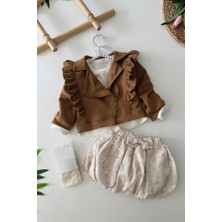 Miniğimin Cicileri Süet Ceketli Balon Etek 4 Lü Kız Çocuk Takım - Kahverengi