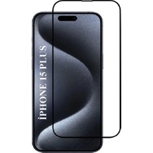 Elixem İphone 15 Plus Uyumlu Tam Kaplayan 5D Çerçeveli Ekran Koruyucu Temperli Cam