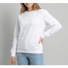 Bumerangspor Kadın Bisiklet Yaka Üç Iplik Şardonlu Basic Düz Sweatshirt