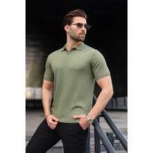 Madmext Haki Polo Yaka Triko Erkek Tişört E7461