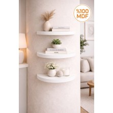 Mobilyacın Çok Amaçlı 3'lü Yarım Daire Duvar Rafı %100 MDF Kolay Montaj 30 cm Genişlik 15 cm Derinlik