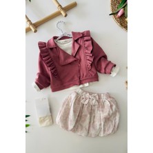 Miniğimin Cicileri Süet Ceketli Balon Etek 4 Lü Kız Çocuk Takım - Mor