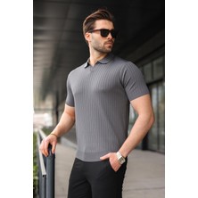 Madmext Antrasit Polo Yaka Triko Erkek Tişört E7461