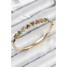 HERŞEYBURDAMODA Pirinç Renkli Zirkon Taşlı Sıralı Kalp Model Gold Renk Kadın Kelepçe