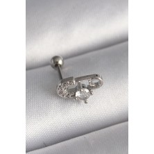 HERŞEYBURDAMODA 316L Çelik Gümüş Renk Zirkon Taşlı Toplu Iğne Tragus Piercing