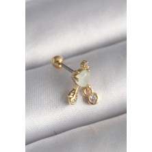 HERŞEYBURDAMODA 316L Çelik Gold Renk Beyaz Mineli Kalp Sallantı Zirkon Taşlı Tragus Piercing