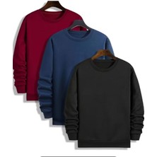 Masimar Erkek 3'lü Bisiklet Yaka Sweatshirt Pamuklu Düz Kazak