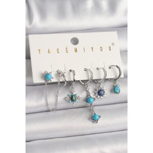 HERŞEYBURDAMODA Pirinç Gümüş Renk Zirkon Taş Detaylı Boncuklu Çiçek Model Vip Seri Kadın Küpe Kombini