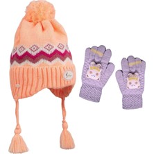 Kitti 4-8 Yaş Kız Çocuk Kulaklıklı Bere & Eldiven 2'li Takım