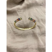 Hedef Bujiteri 14K Iki Ucu Açık Gold Üzeri Renkli Baget Taşlı Detay Bileklik