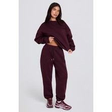 Brushed Cotton Jersey Mid-Rise Relaxed Joggers In Burgundy