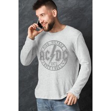 Rock&Roll Dairede Acdc Gri Bisiklet Yaka Uzun Kollu Penye T-Shirt