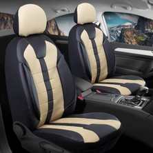 Renault Laguna 3 Uyumlu Deri Detaylı Oto Koltuk Kılıfı Ön-Arka Set Vista Seri Siyah-Bej