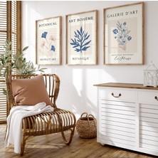 Pam Studio Botanik 3’lü Ahşap Çerçeveli Tablo Seti – Mavi Tonlarda Modern Duvar Dekoru