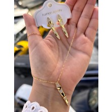 Ferro Sarı Çelik Kadın Küpe ve Kolye Set FRJW10009A-B 2 Yıl Garantili Hediye Paketli