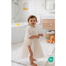 Lilalinda Bebek/çocuk Bornoz 4 Kat Müslin Panço Pembe Nakışlı %100 Pamuk - Krem