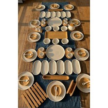 Atbyhome Duru Aris 12 Kişilik 82 Parça Doğal Bambu Porselen Kahvaltı Takımı Kahvaltı Seti Sunum Seti