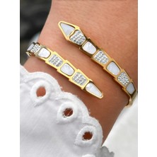 Ferro Sarı Çelik Kelepçe Kordon Kristal Taşlı Kadın Bileklik FRJW10046A-B 2 Yıl Garantili Hediye Paketli