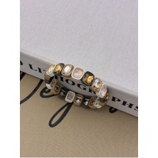 Hedef Bujiteri Kahverengi Pastel Ton Geçişli ,gümüş Kristal Taşlı Ince ,lastikli,baget Model Bileklik