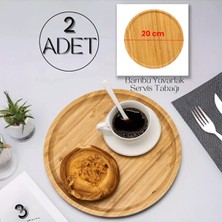Erkugo 2 Adet Bambu Yuvarlak Servis Tabağı, Sunum Seti (20X20 Cm)