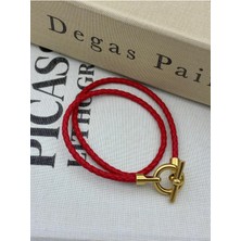 Hedef Bujiteri Bordo Renk Gold Yuvarlak Detaylı Çift Sıra Ip Örgü Detay Bileklik