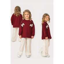 Miniğimin Cicileri Fiyonk Detaylı Çimalı Kız Çocuk 2 Li Takım - Bordo