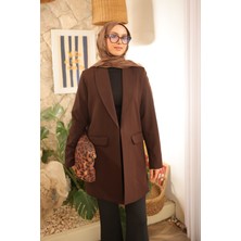 İmaj Butik Acı Kahve Kruvaze Yaka Cepli Blazer Ceket