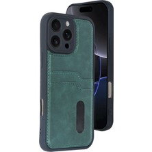 Newface Iphone 16 Pro Max Kılıf Sara Kartvizitli Deri Kılıf - Koyu Yeşil