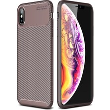 Newface Iphone Xs Max Kılıf Auto Focus Karbon Kapak - Kahverengi