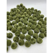 Hedef Bijuteri 20MM Haki Yeşili, Yeşil Renk Kadife Boncuk Takı Yapım, Çanta Boncuğu ( 100GR,~20 Adet)