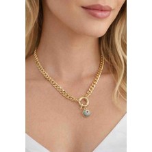 Reborn Design Zirkon Taşlı Nazar Boncuklu Klasik Zincir Model Gold Renk Kolye