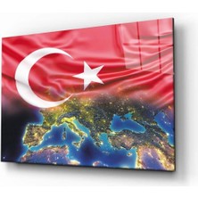 idealizbiz Türk Bayrağı ve Dünya Haritası Cam Tablo
