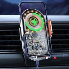 Storemax Cyberpunk Kablosuz Araç Şarj Cihazı Montajı, 15 W Hızlı Şarj, Araba Havalandırma Için Otomatik Sıkıştırmalı Telefon Montajı, IPHONE15/14/13/12/11/X/8 Serisi/ Galaxy Telefonları Için