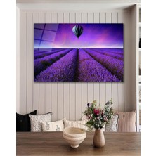 idealizbiz Çiçek Lavanta Cam Tablo, Ev Ofis Salon Hediyelik Duvar Dekoru